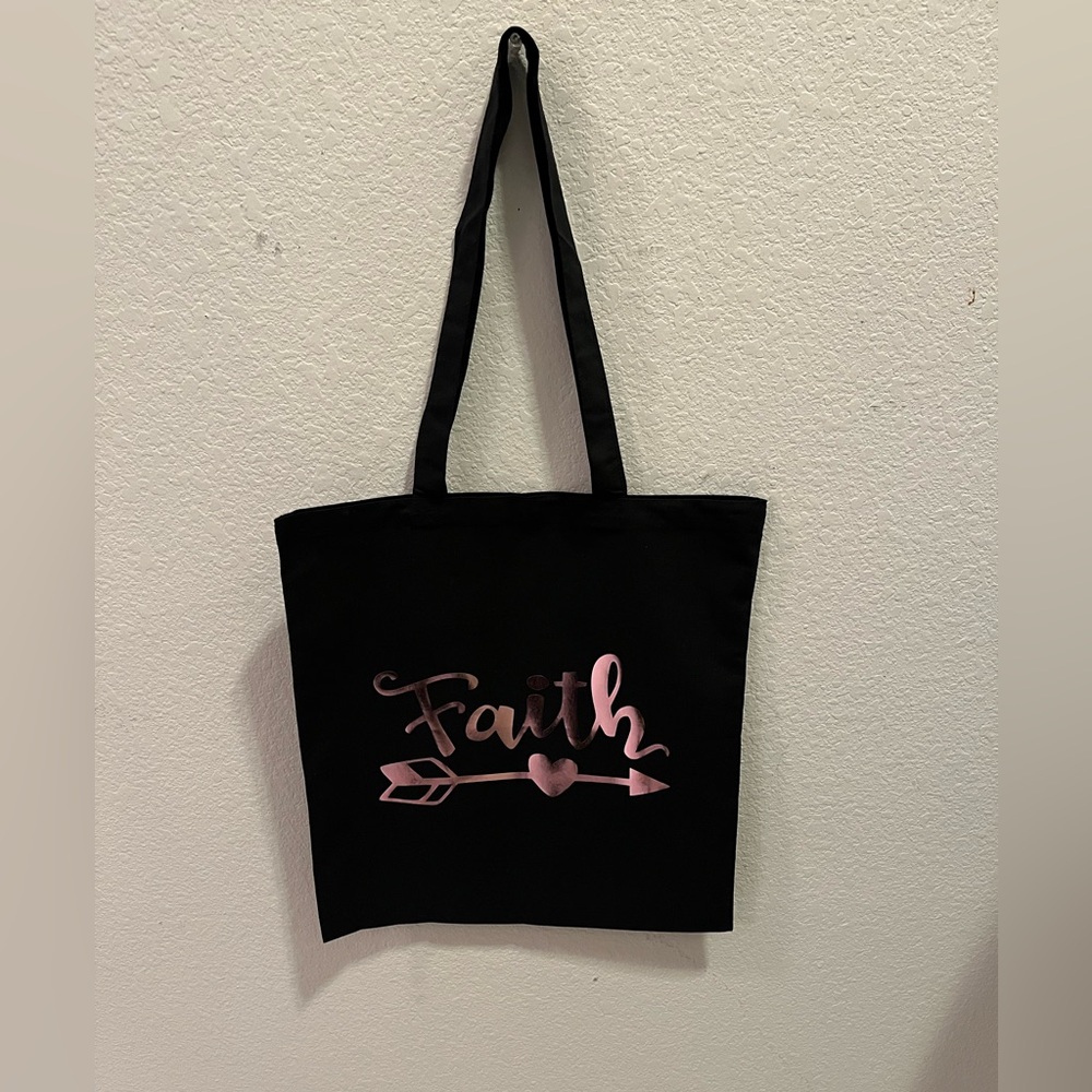 Black “Faith” Lightweight Cotton Tote Bag